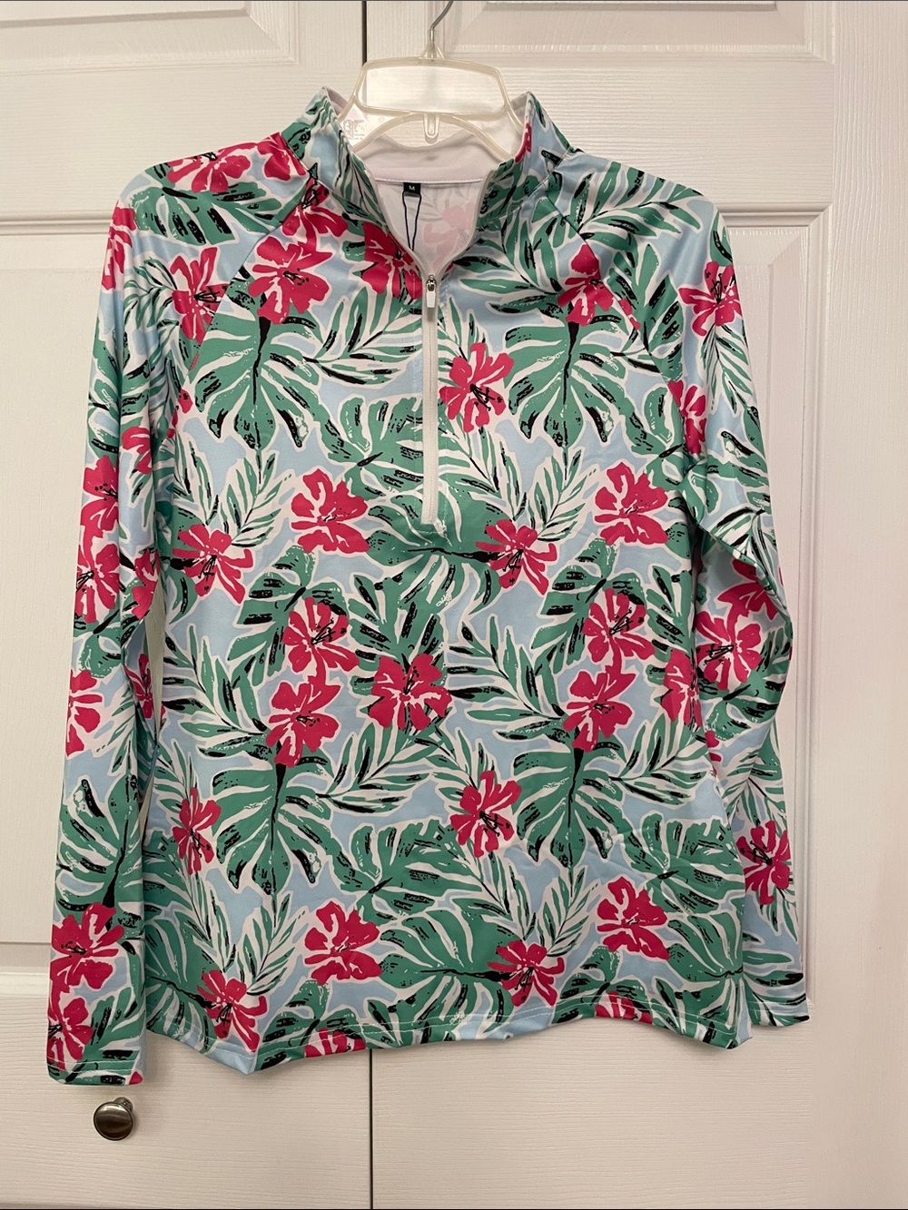 NWT GHOV Trendy Performance Quarter Zip Sun Protection Pullover Top Tropical